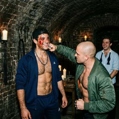 That skinhead’s brass knuckles leave marks worth worshipping 🩸💪🔥 #brutal #blood #rough #dungeon #hairy