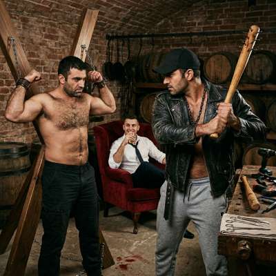 That sick rich bastard makes his muscle-bound toy take a brutal beating with a spiked bat just to feed his twisted pleasure....