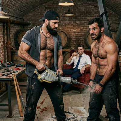 Rich men’s toys should be played with care… or not? 😈🔨 #brutal #perverts #workers #rough #bondage #blood #hairy
