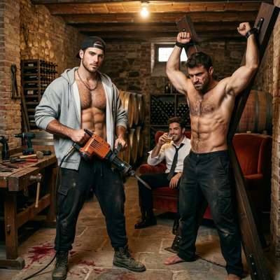 Rich sadist watches his lackey drill a slave—pure art 🔥💀 #brutal #workers #dominance #toys