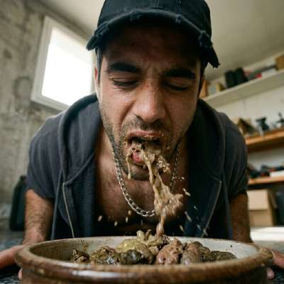 Vomiting while eating dog shit from a bowl? 🤢💦 That’s the kind of filthy devotion we crave. #gayscat #filth
