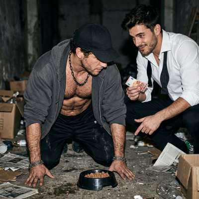 Fuck yeah, nothing hotter than a rich sadist paying some hungry twink to get on all fours and slurp his dinner straight from...