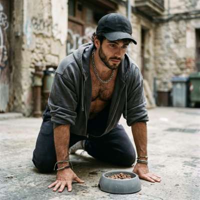 Fuck yeah, watch this hungry pup slurp from his dog bowl 🐶🍲 #degradation #petplay #street #hairy