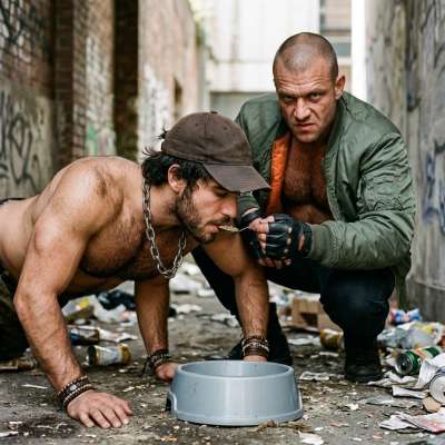 Skinhead stuffs a furry twink’s face with dog food straight from the bowl, making him gag on every bite 🐶💦 #gayscat...