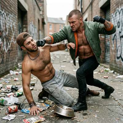 That twink plays hard to get, pretends he won't touch the bowl, because he knows exactly what the skinhead does about it....