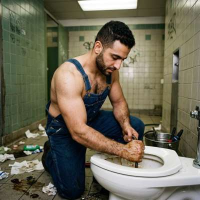 The plumber rammed his cock in the crusty toilet until he blew his load all over the station’s tramps’ faces 💦🔥 #gayscat...