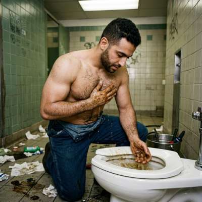 That filthy hairy plumber fucking the toilet’s murky water—what a delicious mix of shit and cum? 😈💦 #gayscat #filth #toilet...