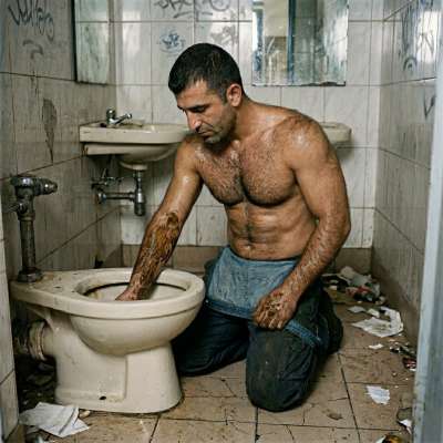 Dirty pervert slurping thick shit straight from the filthy toilet bowl 💩🔥 #gayscat #perverts #toilet #humiliation #hairy
