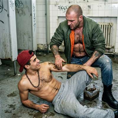 Skinhead smears shit all over a guy’s body—watch him squirm in filth as he gets off on the stinky mess. #gayscat #skinheads...