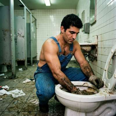 Un idraulico mi ficca il braccio nel culo fino al gomito, spingendo la merda calda e bollente dentro di me. #gayscat...