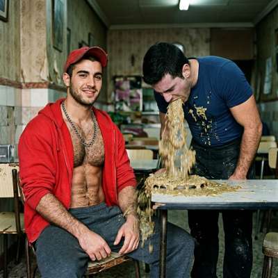 Cameriere che spruzza il suo vomito sul piatto come un fucking condimento cremoso 🤮🍽️ #gaypuke #perverts #dirtykitchen...