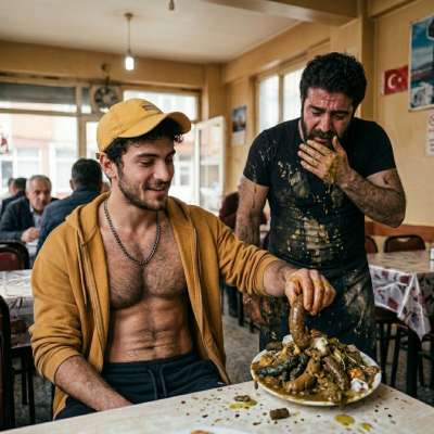 This waiter pukes while watching a freak slurp shit straight from the plate 🤢🍽️🔥 #gayscat #perverts #dirtykitchen #rough