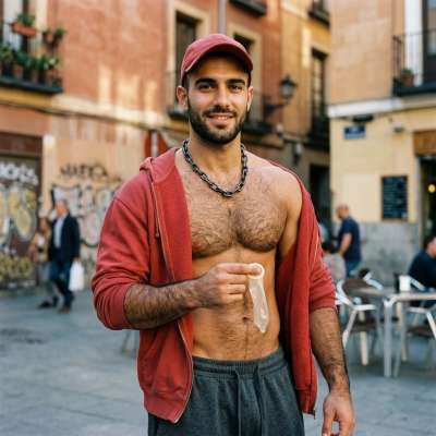This furry twink’s got my dick in a chokehold, proudly flaunting his used condom like a fucking trophy 😈💦 #inpublic #street...