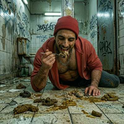 This filthy pig is gobbling shit right off the filthy bathroom floor 🤢💦 #gayscat #gaysex #dirtykitchen #homeless #rough...