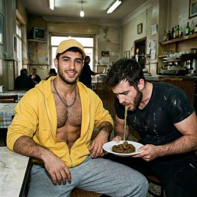 That fucking smile while the waiter pukes a plate of hot cum-filled shit right in his face 🤢💦 #gayscat #gaypuke #dirtykitchen