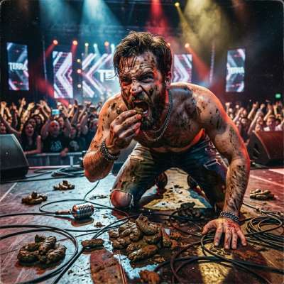 Fuck yeah, the rockstar’s on stage eating shit and loving every filthy bite 🎤💩🔥 #gayscat #punks #filth #inpublic #rough