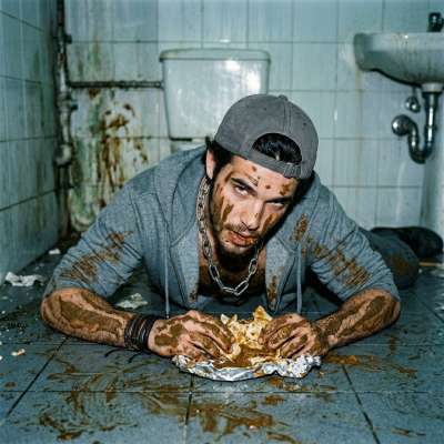 Dirty boy on his knees, face deep in shit, licking the filthy floor like it’s his last meal 😈💦 #gayscat #filth #toilet...