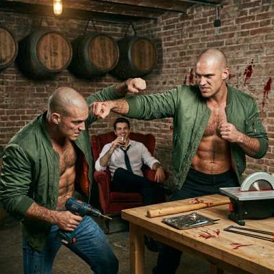 Sadistic businessman pays two skinheads to beat the shit out of each other while he strokes his cock watching their bloody...