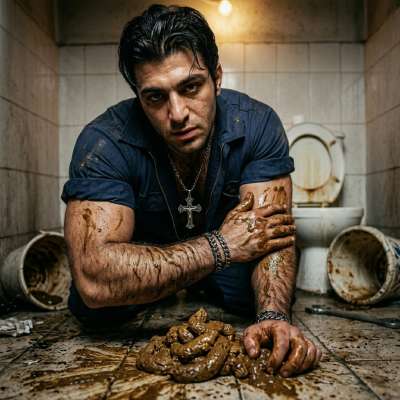 Dirty mechanic slathers his filthy shit all over his sweaty body, rubbing it in like a fucking pervert. That asshole’s got a...