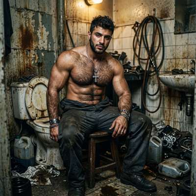 Mechanic’s rough hands grip my thighs as he grunts in my ear, his greasy fingers digging into my ass while he fucks me raw...