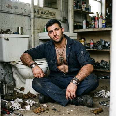 Dirty mechanic slurping my load from the grimy toilet floor 🤢💦 #gayscat #filth #workers #toilet #hairy