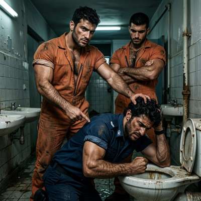 Two prisoners make a cop lick the filthy toilet bowl while laughing their asses off 😈💦 #gayscat #workers #humiliation...