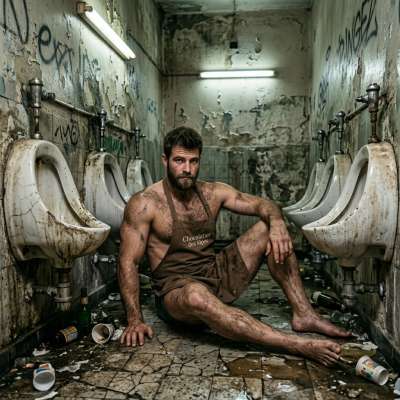 Fucking ice cream maker is sitting in a shit-stained public toilet, loving every second of it 😈💦 #gayscat #toilet #bear...