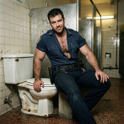A cop bent over in a public toilet, his tight ass begging for a rough fuck 😈🔥 #dirtycops #toilet #hairy