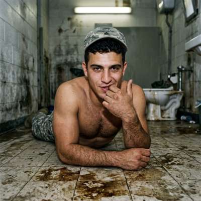 Military dude on the floor covered in shit, shoveling that warm, mushy load into his mouth like a hungry pig 🐷💩 #gayscat...