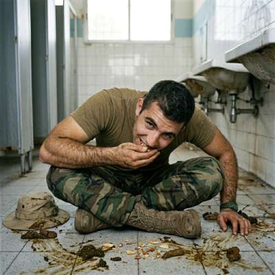 Military dude slurping filthy booty off the barracks floor like it’s the tastiest treat 😈💦 #gayscat #military #toilet #hairy