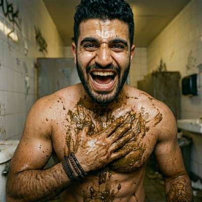 Fuck yeah, that tight little asshole just got his chest smeared with warm, stinky shit—imagine the filthy, degrading thrill...