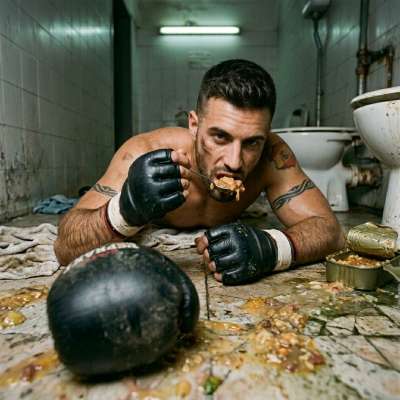 Pugile slurps cum & puke off the floor like a hungry slut 🤢💦 #gaypuke #boxers #cumslut #dirtykitchen #toilet #rough