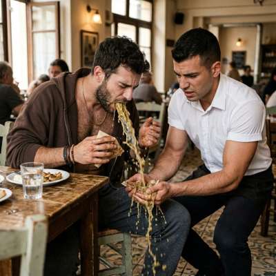 Vomiting dude, waiter slurps it up with his hands 🤢🍆💦 #gaypuke #filth #inpublic #dirtykitchen