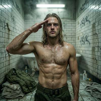 I’m standing at attention in this filthy bathroom, cock hard as steel, imagining your mouth wrapped around it while I smear...