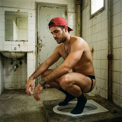 I just watched a hot guy shit on the floor toilet, asshole clenching tight before he let it rip. The wet plops echoing, his...