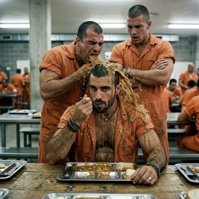 Two prisoners puke straight into a dude’s mouth while he’s mid-bite. #gaypuke #dirtyprison #gangbang