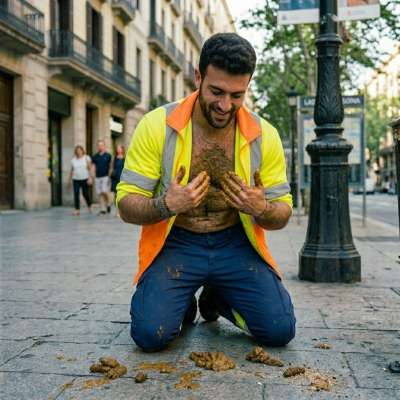 Street cleaner loves the stink of fresh shit on his hands, rubbing it all over his sweaty body like lube. Every filthy inch...