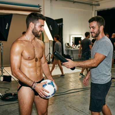 Fuck yeah, the assistant hands the model the thick dildo he’ll be stuffing his tight hole with during the photoshoot 😈🔥...