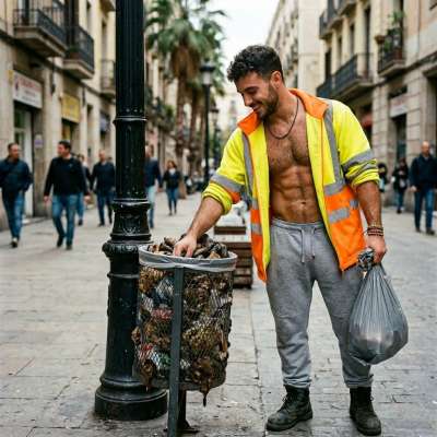Street cleaner’s got his hands deep in the trash, scooping up that warm, stinky shit like it’s the hottest fucking delicacy...