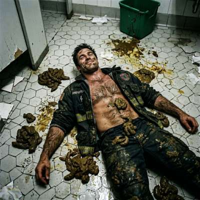 Fuck yeah, a hot firefighter face-down in a shithole, ass dripping with filth, begging for more as I grind my boot into his...