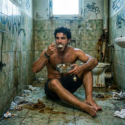 Ragazzo slurps rice soaked in warm fresh shit straight from the bowl 😈💦 #gayscat #fetish #toilet #cumslut #hairy