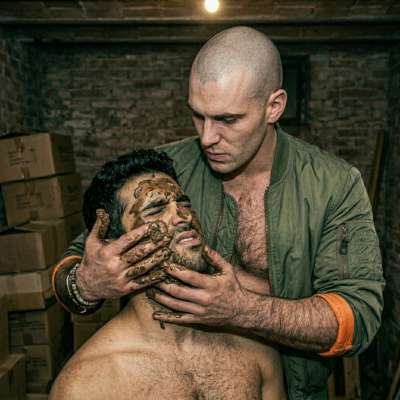 That skinhead slathers his slave’s face in warm, stinky shit while whispering filthy orders. Watch those lips glisten with...