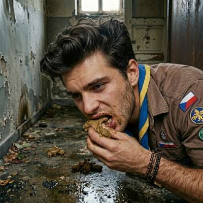 One scout chows down on shit in a latrine like a hungry pig 🐷💩 #gayscat #dirtyscouts #fetish