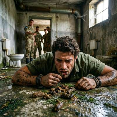 That soldier’s got a filthy fetish—licking shit off the pavement like a hungry pup 🐕💩 #gayscat #fetish #humiliation #military