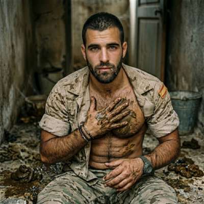 Spanish soldier slathers shit all over his chest, rubbing it in like a filthy fucking canvas 💩🔥 #gayscat #filth #perverts...