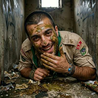 One scout slathers shit all over his face in a latrine, loving every filthy second 💩😈 #gayscat #dirtyscouts #fetish