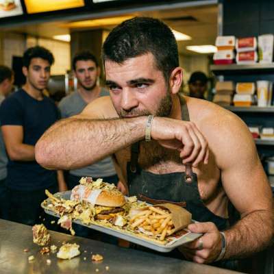 That greasy fast food twink just wiped his cum-streaked mouth after blowing chunks on the tray 🤢💦 #gaypuke #filth...