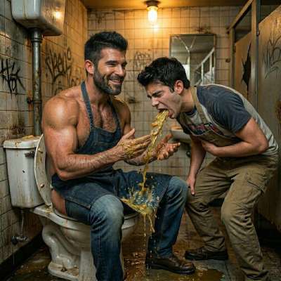 That fastfood twink lets me fill his throat with puke in the stinky stall #gaypuke #filth #workers #toilet #humiliation...