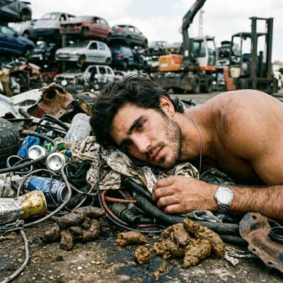 That hot twink got pounded face-first in a pile of fresh car crusher shit, gagging on the stinky sludge while getting his...