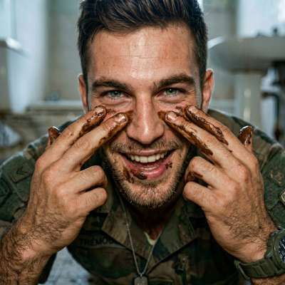A soldier smears shit on his face. #gayscat #military #hairy